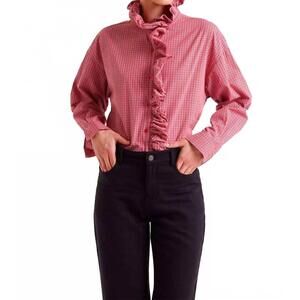 NEW COMPANIA FANTASTICA check ruffle blouse in red